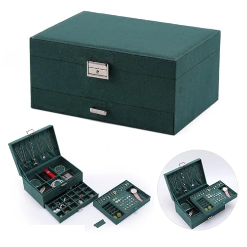 MTKSFDC SchmuckkäStchen Aufbewahrungsbox aus Flanell, anspruchsvolle, Moderne, dekorative Schmuckschatulle, praktische Schmuckschatulle als Geschenk for Frauen(Green) von MTKSFDC