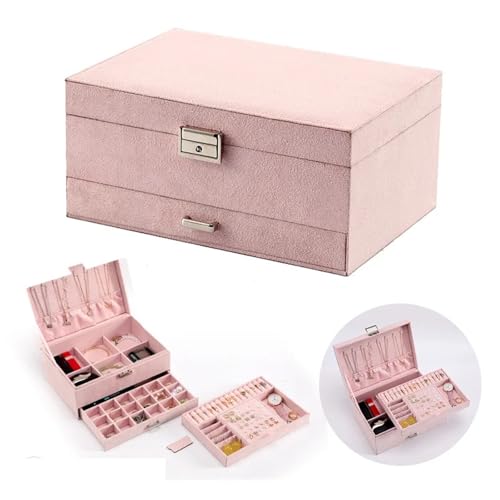 MTKSFDC SchmuckkäStchen Aufbewahrungsbox aus Flanell, anspruchsvolle, Moderne, dekorative Schmuckschatulle, praktische Schmuckschatulle als Geschenk for Frauen(Pink) von MTKSFDC