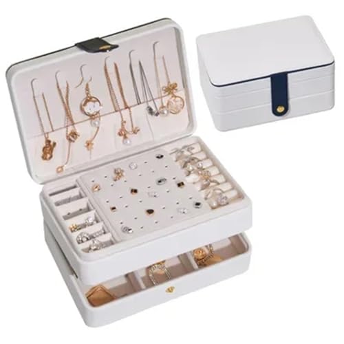 MTKSFDC SchmuckkäStchen Doppelschichtige Schmuckschatulle, grün, praktischer Schmuck-Organizer aus PU-Leder for Ohrringe und Halsketten for Frauen(White) von MTKSFDC