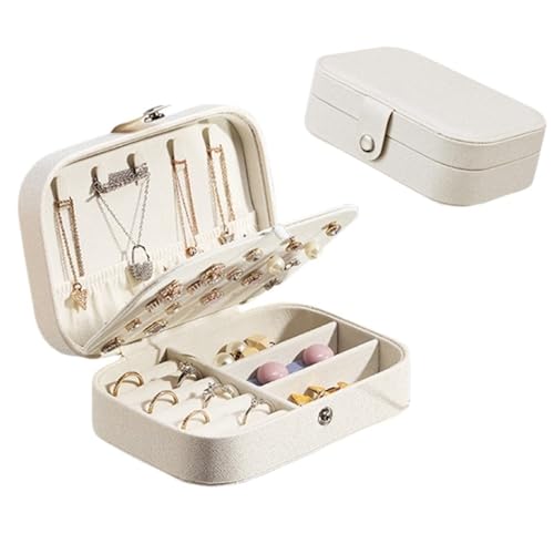 MTKSFDC SchmuckkäStchen Tragbare Schmuckschatulle Schmuck Organizer Display Reise Schmuck Fall Boxen Knopf Leder Lagerung(White) von MTKSFDC