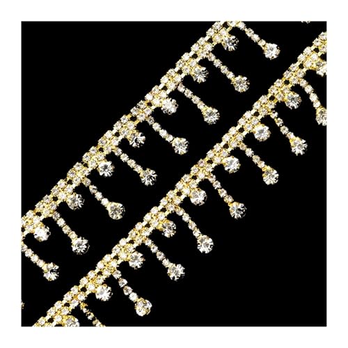 MTKSFDC Strasssteine FüR Textilien 1yard Quaste Anhänger Strass Trim Fringe Gold Kristall Metall Kette for Kleid Tasche Schuhe Zubehör(2cm Width Gold) von MTKSFDC