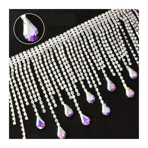 MTKSFDC Strasssteine FüR Textilien DIY Glas Teardrop Strass Fransen Kristall Kette Strass Quasten Hochzeit Dekoration Nähen Auf Kleidungsstück Banding Halskette Trim(4-Claw Crystal AB) von MTKSFDC