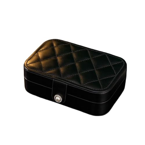 SchmuckkäStchen Doppelschichtige Schmuckschatulle, modischer Schmuck-Organizer aus PU-Leder, leicht, luxuriös, for unterwegs, tragbar, Aufbewahrungskoffer for Ohrringe, Halsketten und Ringe(Black) von MTKSFDC