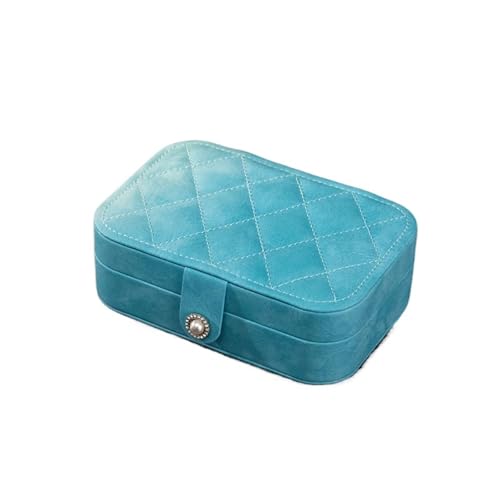 SchmuckkäStchen Doppelschichtige Schmuckschatulle, modischer Schmuck-Organizer aus PU-Leder, leicht, luxuriös, for unterwegs, tragbar, Aufbewahrungskoffer for Ohrringe, Halsketten und Ringe(Light blue von MTKSFDC