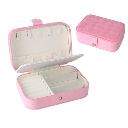 SchmuckkäStchen Personalisierte Hochzeitsschmuck-Aufbewahrungsbox, tragbare Reise-Schmuckschatulle, Geschenke for Brautjungfern, Aufbewahrungskoffer for Ohrringe und Halsketten(Pink,White Text) von MTKSFDC