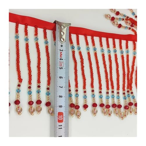 Strasssteine FüR Textilien 45 cm Kristall Perlen Spitze Trim Quaste DIY Chinesischen Stil Hochzeit Kleid Bühne Kleidung Vorhang Fringe Hause Dekorative Accessoires(Red) von MTKSFDC