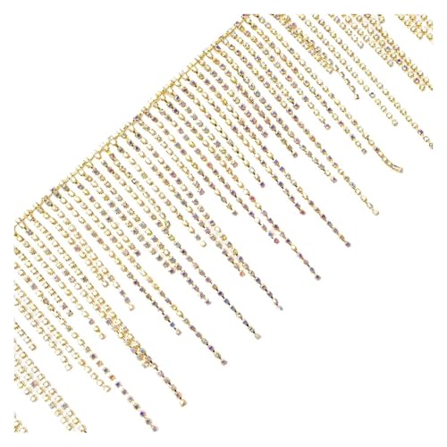 Strasssteine FüR Textilien 50 cm/100 cm Glas Strass Quaste Trimmen Ab Kristall Kette Hochzeit Dekoration Eingenäht In Kleidung Hosenträger Halskette Dekoration DIY(Gold AB,100cm) von MTKSFDC