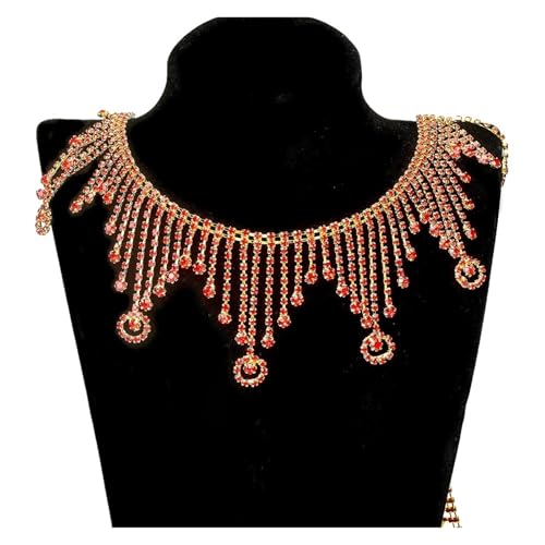 Strasssteine FüR Textilien 6 cm Rot Silber Farbe Runde Strass Quasten Metall Kette Kristall Applique DIY Fringe Tanzen Kleid Shinning Trimmen(6cm width red,45cm) von MTKSFDC