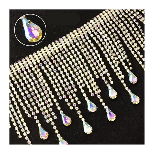 Strasssteine FüR Textilien Diy Glas Teardrop Strass Fransen Kristall Kette Strass Quasten Hochzeit Dekoration Nähen Auf Kleidungsstück Banding Halskette Trim(4-claw gold AB) von MTKSFDC