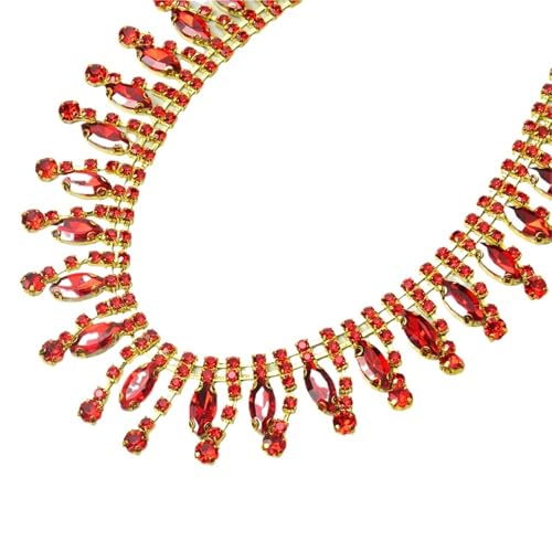 Strasssteine FüR Textilien Rote Strass-Quaste mit Pferdeauge, for ausgefallene Kleidung, Diamantkette, Fransen, Kristall, dekorative Borte for Aufnähen, Zubehör for Hochzeitskleider(D claw red,90cm) von MTKSFDC