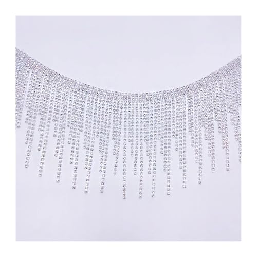 Strasssteine FüR Textilien Strass Fransenbesatz Kristall Unregelmäßige Quaste Kette Band for DIY Hochzeit Handwerk Kleid Jeans Kleidung Zubehör Dekoration(Sliver) von MTKSFDC