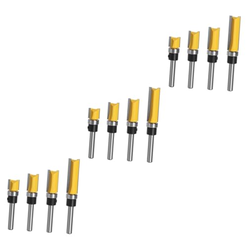 MUCKLILY 3 Sätze Holzbearbeitungsschneider Router-bit Musterbündiger Fräser Gravierbit Kantenfräser Schablonenführungsschneider Fräser Bündig Trimmen Furnierfräser Trimmer Yellow Hartmetall von MUCKLILY