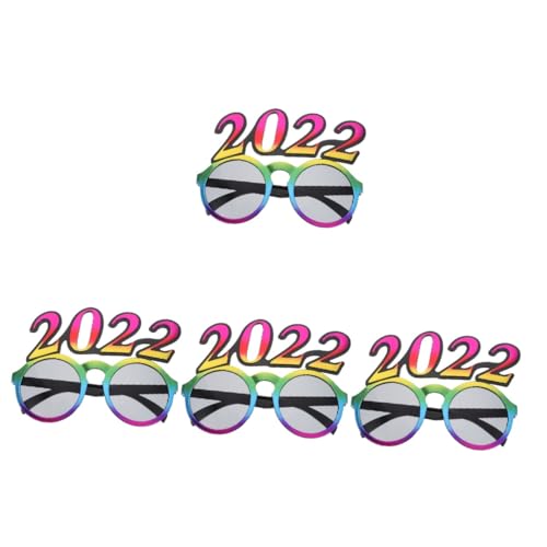 MUCKLILY 4 Stück 2022 Brille silvester zubehör Foto-Requisiten für das neue Jahr Weihnachtsdekorationen Ornament dekorative Gläser für Tanzpartys Anzahl Brillengestelle lustig schmücken Stk von MUCKLILY
