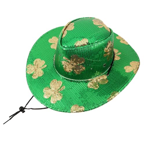 MUCKLILY Cowboyhut Mit Pailletten Weltraum-cowgirl-hut Glitzernder Westernhut St. Patricks Day Grünes Glückshut Mit Irischem Kleeblatt Fedora-hüte Für Männer Irland Tuch Mann Junge von MUCKLILY