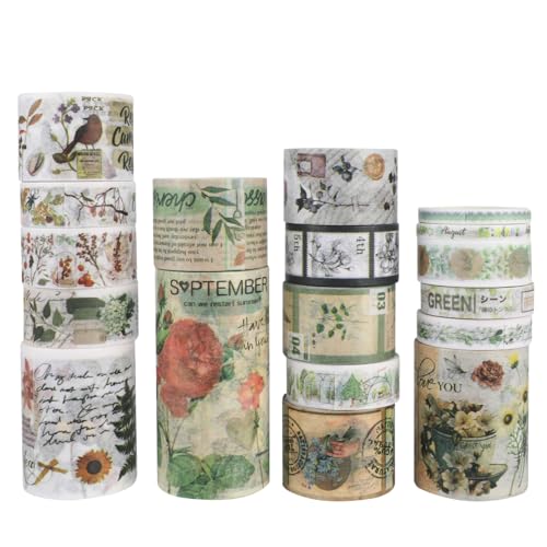 Vintage Retro Washi Tape Set,18 Rollen bunte Klebebänder im Retro-Stil für Scrapbooking, Bullet Journaling, Dekoration und mehr,2m pro Rolle für Kinder, DIY-Projekte und Geschenkpapier (Gartenhaus) von MUCOOS