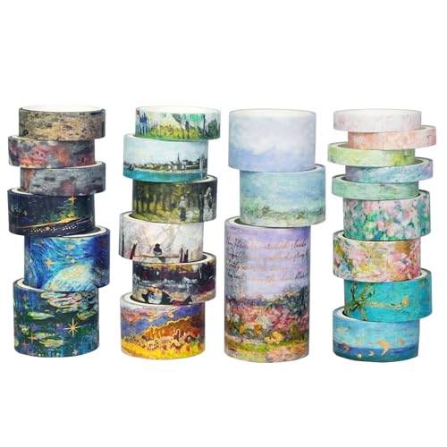 18 Rollen VanGogh Ölgemäldewelt Washi Tape Set,2m Bronzieren Klebeband,Scrap Book,Sticker,Geschenkpapier,DIY,Bronzieren Aesthetic,Waschitape mit Glitzer,für Journal Dekoration von MUCOOS