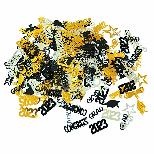 MUDOUCVC 2023 Abschlusskonfetti, Abschlussfeier Dekorationen 2023, Congrats 2023 Abschlusskonfetti für Tische, Schwarz Gold Silber Abschlusskonfetti Mix Schwarz Gold Silber Stern Kappe Diplom Konfetti von MUDOUCVC