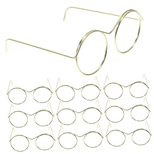 MUELODSIC 10st Mini-brillenspielzeug Puppe Sonnenbrille Mini Bausatz Puppenhauszubehör Miniatur Winzige Sonnenbrille Minibrille Für Puppen Puppenbrille Zum Basteln GNOME-Brille Golden Stahl von MUELODSIC