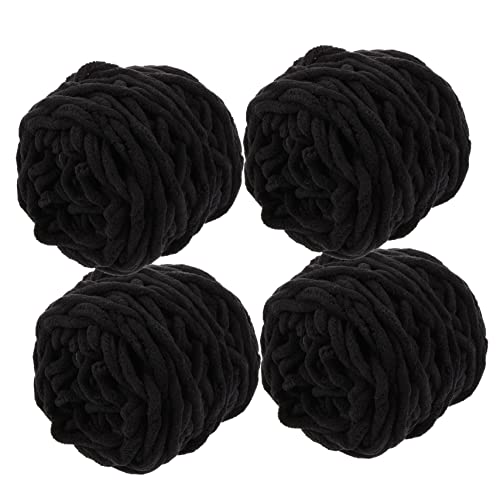 MUELODSIC 4 Rollen Garn Zum Basteln Weiches, Flauschiges Garn Maschenmarkierer Chenillegarn Stricken Dickes Häkelgarn Strickwolle Baumwollfaden Häkelgarn Häkelzubehör Black Polyester von MUELODSIC