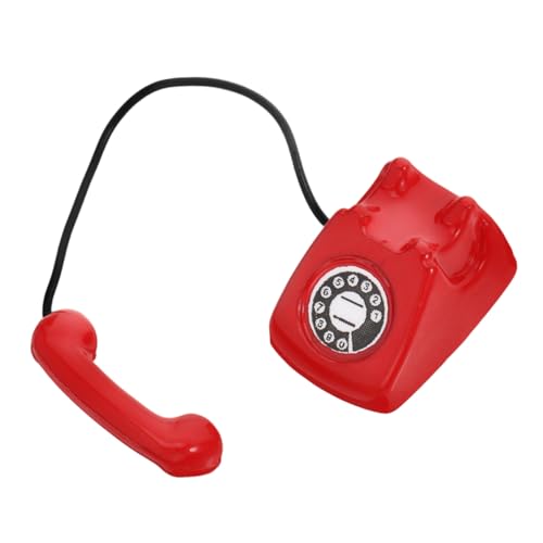 MUELODSIC puppenhaus Telefon Szene Festnetz modern klein Bausätze Telefone Nostalgie Telefon Telefon Puppenhaus-Miniaturtelefon Puppenhaus-Retro-Telefonmodell Ferrolegierung rot von MUELODSIC