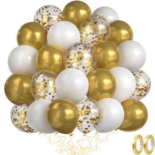 MUEZDUR Goldene Luftballons, 60 Stück 30cm Helium Gold Weiß Ballons, luftballons hochzeit Set mit 2 Rollen goldener Band luftballons gold für luftballon Girlande Geburtstag Hochzeit Party Deko von MUEZDUR