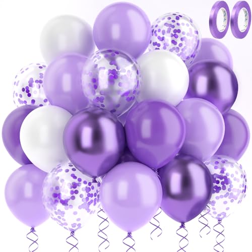 MUEZDUR Lila Luftballon Metallic Lila Violett Weiße Macaron Lila mit Konfetti Luftballons hochzeit Set 60 Stück 30cm Helium Ballons mit 2 Rollen Band als Geburtstag Jubiläum Party Deko Graduierung von MUEZDUR