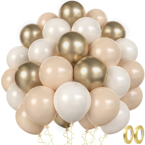 MUEZDUR Luftballons Aprikose Gold SandWeiß，60 Stück 12 Zoll Luftballons Beige Aprikose Set mit 2 Rollen Band Premium Helium Ballons für Geburtstag Baby Shower Hochzeit Boho Party Dekoration von MUEZDUR