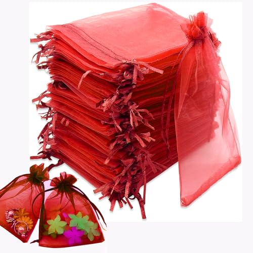 MUFEKUM 110 Stück Bunt Organzasäckchen, 10x15cm Geschenksäckchen Organzabeutel mit Kordelzug, Organza Beutel Geschenkbeutel Organza für Hochzeit, Bonbonsbeutel, Schmuckbeutel, Weihnachten (Rot) von MUFEKUM