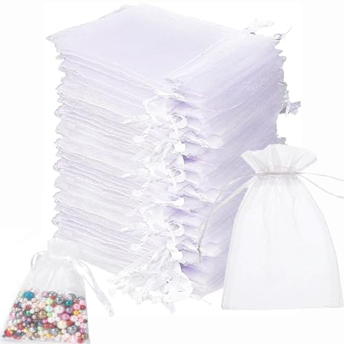 MUFEKUM 110 Stück Weiß Organzasäckchen, 10x15cm Geschenksäckchen Organzabeutel mit Kordelzug, Organza Beutel Geschenkbeutel Organza für Hochzeit, Bonbonsbeutel, Schmuckbeutel, Weihnachten (Weiß) von MUFEKUM