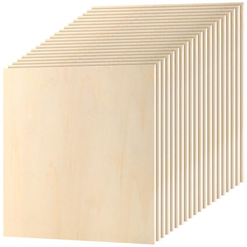 MUKCHAP Quadratische Sperrholzplatten, 25,4 x 25,4 x 0,6 cm, 6 mm, unlackierte Lindenholzplatten, Bastelholzplatten für Bastelarbeiten, Zeichnen, 20 Stück von MUKCHAP