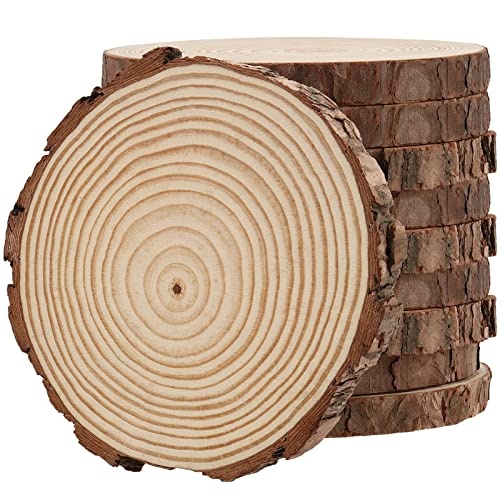 MUKLEI 10 Stück 18–20 cm Holzscheiben, Natürliche Holz Log Scheiben, unlackierte Holzkreise, Holzscheiben zum Basteln, Kunst, Weihnachtsschmuck, Hochzeitsdekoration, Holzuntersetzer von MUKLEI