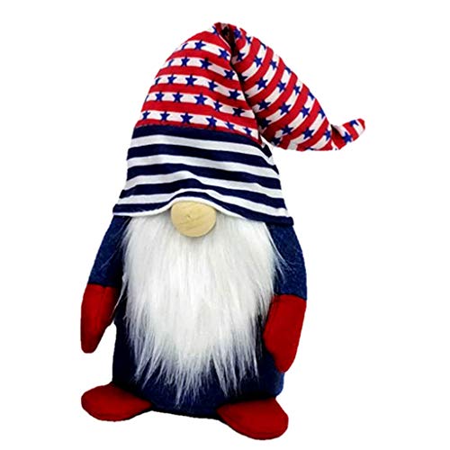 MULAIDI Independence Day Gnome Handmade Plush For Tomte Standing Figure Toy Striped Star Print Hat Zwerg Home Gnomes Garden Ornaments Funny Large von MULAIDI