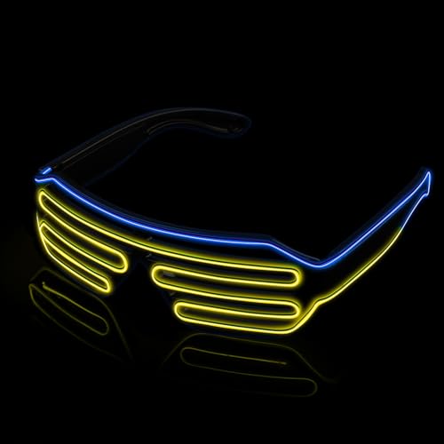 MULBEVD 1 Packung LED-Leuchtbrille, El-Wire-Rave-Shutter-Brille, Partybrille für Halloween, DJ, Konzerte, Rave, Cosplay-Partys (Blau&Gelb) von MULBEVD