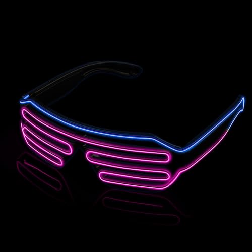 MULBEVD 1 Packung LED-Leuchtbrille, El-Wire-Rave-Shutter-Brille, Partybrille für Halloween, DJ, Konzerte, Rave, Cosplay-Partys (Blau&Rosa) von MULBEVD