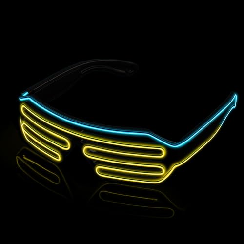 MULBEVD 1 Packung LED-Leuchtbrille, El-Wire-Rave-Shutter-Brille, Partybrille für Halloween, DJ, Konzerte, Rave, Cosplay-Partys (Eisblau&Gelb) von MULBEVD