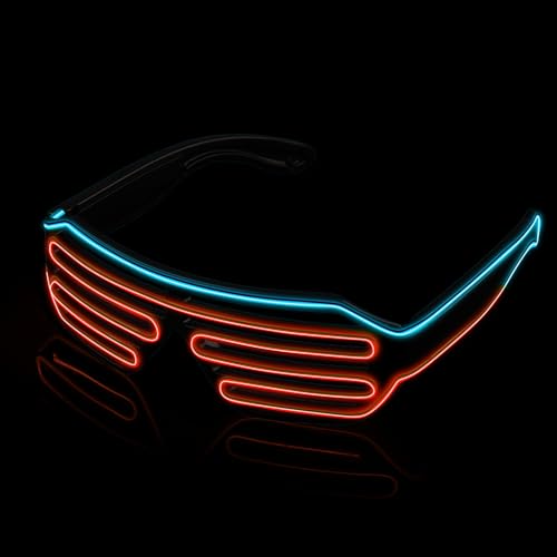 MULBEVD 1 Packung LED-Leuchtbrille, El-Wire-Rave-Shutter-Brille, Partybrille für Halloween, DJ, Konzerte, Rave, Cosplay-Partys (Eisblau&Orange) von MULBEVD