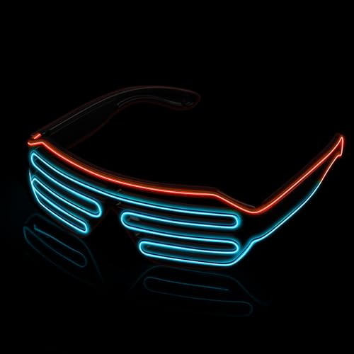 MULBEVD 1 Packung LED-Leuchtbrille, El-Wire-Rave-Shutter-Brille, Partybrille für Halloween, DJ, Konzerte, Rave, Cosplay-Partys (Orange& Eisblau) von MULBEVD