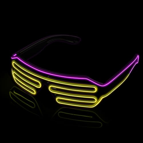 MULBEVD 1 Packung LED-Leuchtbrille, El-Wire-Rave-Shutter-Brille, Partybrille für Halloween, DJ, Konzerte, Rave, Cosplay-Partys (Rosa&Gelb) von MULBEVD