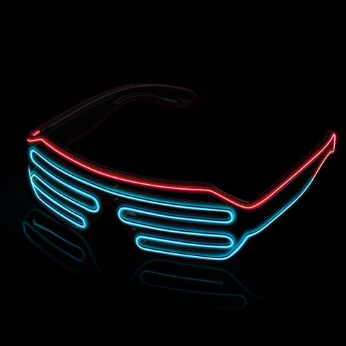 MULBEVD 1 Packung LED-Leuchtbrille, El-Wire-Rave-Shutter-Brille, Partybrille für Halloween, DJ, Konzerte, Rave, Cosplay-Partys (Rot&Eisblau) von MULBEVD