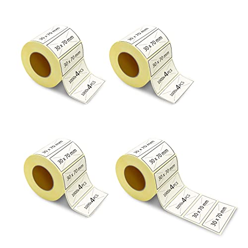 m MU Etiketten Selbstklebend, 70×30MM, 4 Rolle Pack Etikett x 1000 St. Je Rolle = 4000 Label, Kompatibel für Etikettendrucker,DHL-UPS-DPD,Adressetiketten Selbstklebend|7×3CM von m MU