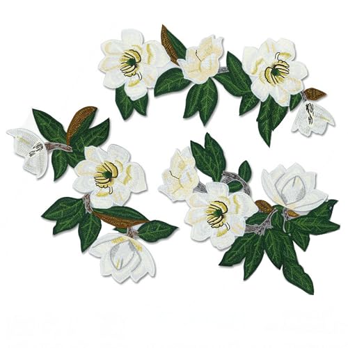 Bestickte weiße Magnolien-Blumen-Patches, zum Aufnähen von Blumenapplikationen mit grünen Blättern, für Kleidung, Damen, Kleid, Bluse, DIY, Patchwork, 3-teiliges Set Bestickte weiße Magnolien-Blumen-Patches, zum Aufnähen von Blumenapplikationen mit grünen Blättern, für Kleidung, Damen, Kleid, Bluse, DIY, Patchwork, 3-teiliges Set von MUMAYA