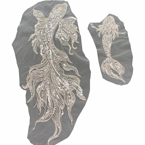 Handgefertigte 3D-Aufnäher mit Goldfisch-Perlen, bestickt, Koi, Meerjungfrauen-Applikation, Spitze, Nähaufnäher für DIY-Kleidung, Hochzeitskleider, Brautschleier, Rucksack, Kunstdekoration, Weiß, 2 Handgefertigte 3D-Aufnäher mit Goldfisch-Perlen, bestickt, Koi, Meerjungfrauen-Applikation, Spitze, Nähaufnäher für DIY-Kleidung, Hochzeitskleider, Brautschleier, Rucksack, Kunstdekoration, Weiß, 2 von MUMAYA