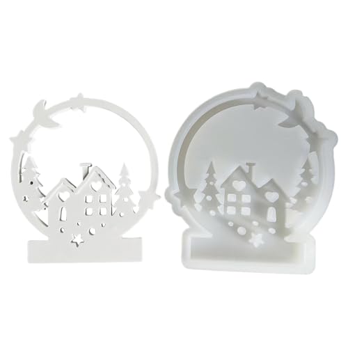 Silikonformen Gießformen Häuser Weihnachten Kerzenform Kerzenhalter Weihnachten Silikonform Haus Gießformen 3D Kerzenhalter Gießform Häuser Gipsformen zum Gießen Weihnachtsdeko DIY (F-White, One Size) von MUMEOMU