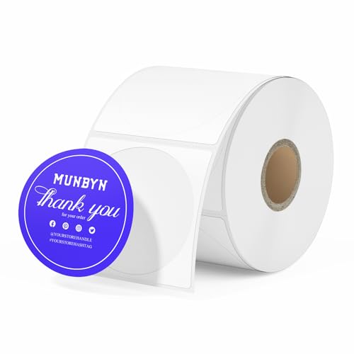 MUNBYN 50x50mm Farbdruck-Thermo Etiketten-Aufkleber, Blaue Mehrzweck-Thermo Aufkleber für kleine Unternehmen – 750 Etiketten/1 Rolle von MUNBYN