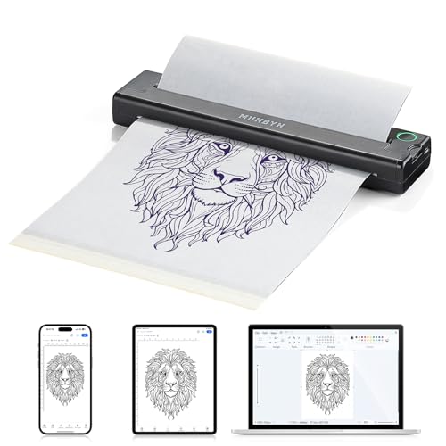 MUNBYN Tattoo Drucker Bluetooth Stencil Drucker Tattoo Printer für haut Tattoodrucker mit 10 Blatt A4 Tattoo Transferpapier Thermodrucker Tattoo für Anfänger, Kompatibel mit Android iOS Mac von MUNBYN