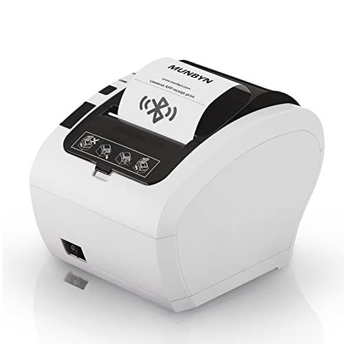 MUNBYN Thermodrucker,Bluetooth 5.0 Drucker, 300mm/s Bondrucker mit Automatischer Papierschneider,Thermal Printer Windows 11 kompatibel,Usb Weißer Drucker,Ethernet,ESC/POS für Rechnung Mall Supermärkte von MUNBYN