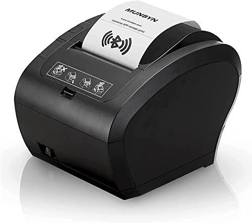 MUNBYN Thermodrucker Bluetooth 300mm/s Bondrucker Belegdrucker Quittungsdrucker Auto-Cut für Schublade, Hochgeschwindigkeits Bluetooth USB Ethernet (LAN), ESC/POS eingestellt-EU 【Bluetooth Schwarz】 von MUNBYN