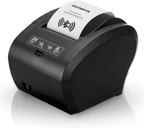 MUNBYN Thermodrucker Bluetooth 300mm/s Bondrucker Belegdrucker Quittungsdrucker Auto-Cut für Schublade, Hochgeschwindigkeits Bluetooth USB Ethernet (LAN), ESC/POS eingestellt-EU 【Bluetooth Schwarz】 von MUNBYN