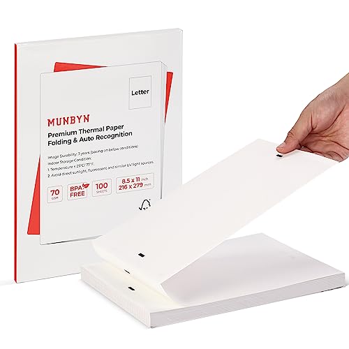 MUNBYN Thermodrucker-Papierrollen, 21,6 x 27,9 cm, US-Briefgröße, 100 Blatt, kompatibel mit ITP01/A40, nicht kompatibel mit ITP04, Thermopapier mit kontinuierlicher Zufuhr von MUNBYN