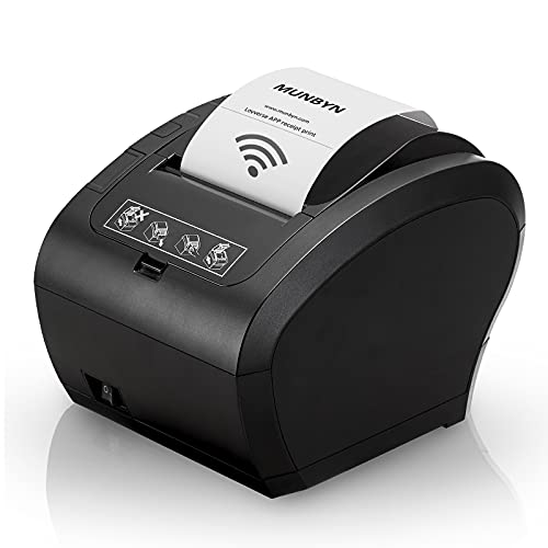 MUNBYN Thermodrucker WiFi 300mm/s Bondrucker Belegdrucker Quittungsdrucker Auto-Cut für Schublade, Büro, Restaurant/Hochgeschwindigkeits WiFi USB Ethernet (LAN), ESC/POS eingestellt-EU【WiFi Schwarz】 von MUNBYN